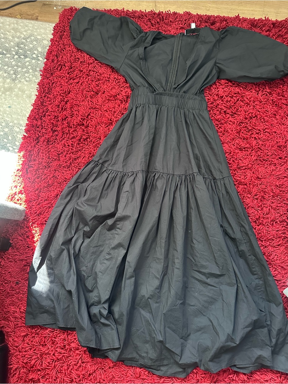 Rachel Parcell Black Puff-Sleeve Tiered Maxi Dress